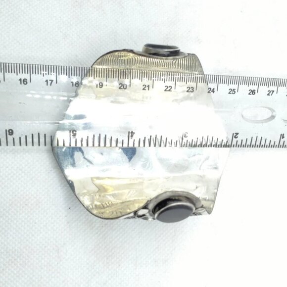 Single Afghan Black Stone Cuff Bracelet Set: Vintage Silver-Tone Boho Jewelry - Picture 4 of 15